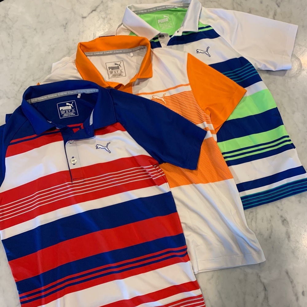 Puma Golf Boys Polos, Orange, blue, all XS